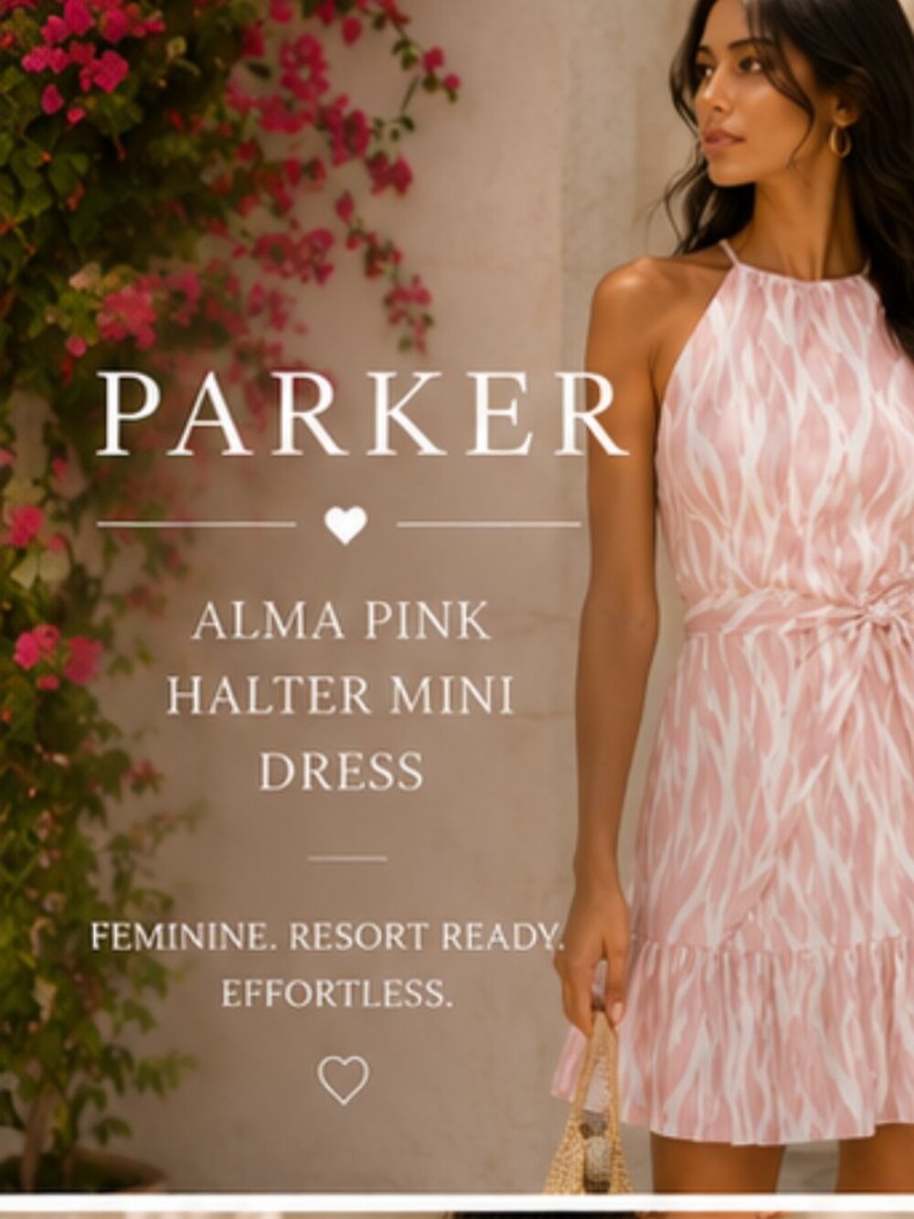 Parker Alma Pink Abstract Print Halter Mini Dress Tie Waist Size 4 - Picture 2 of 9